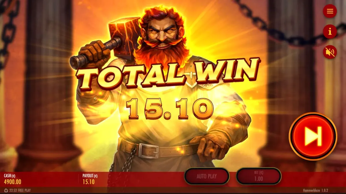 Tampilan visual slot Hammerblaze dengan tema gunung berapi dan grid 7x7